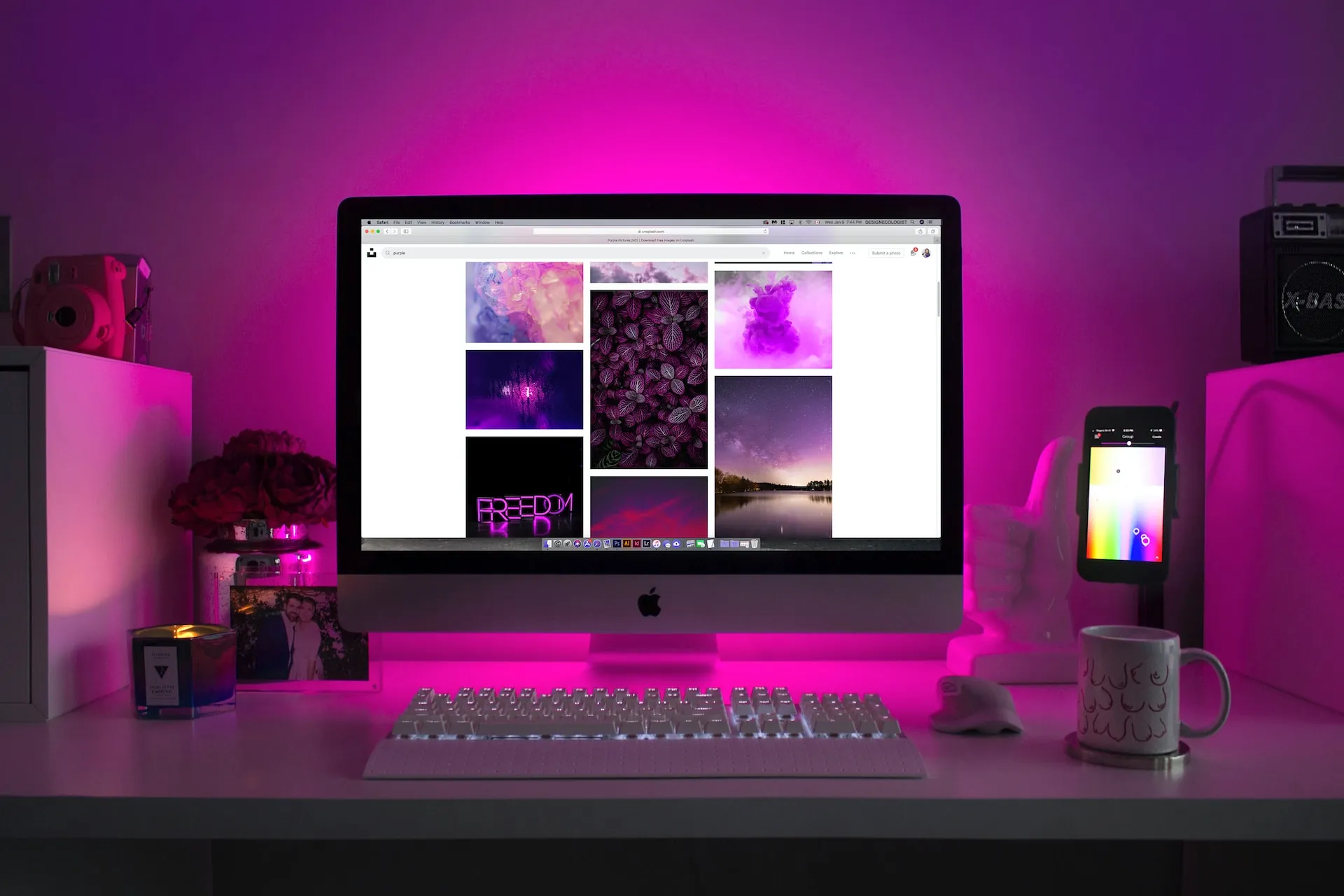 IMac with a keyboard and mouse on a desk