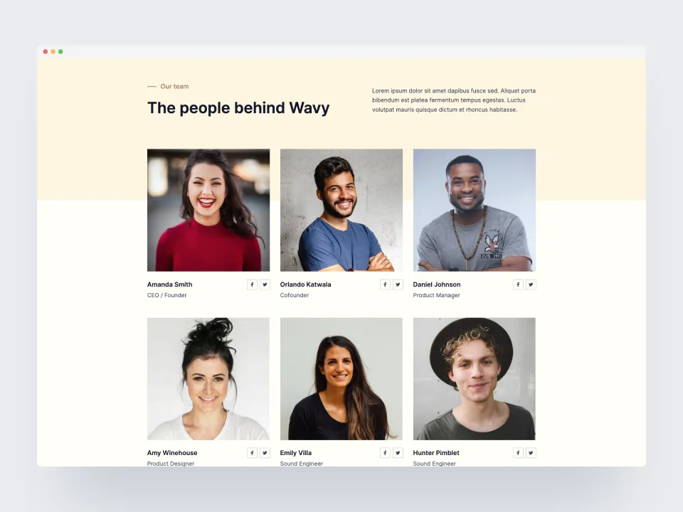 Wavvy template team section